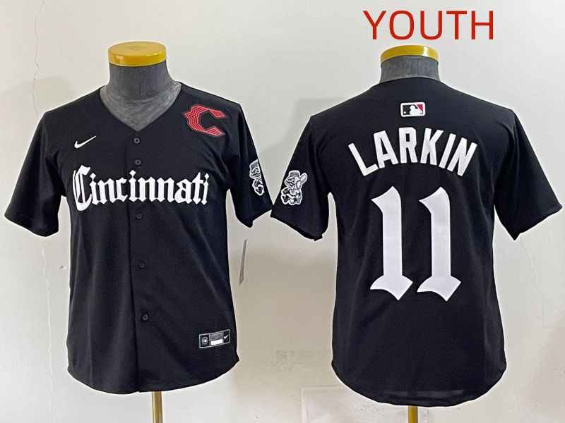 Youth 2025 Cincinnati Reds #11 Larkin Black Five generations Joint Name Nike MLB Jersey style 11